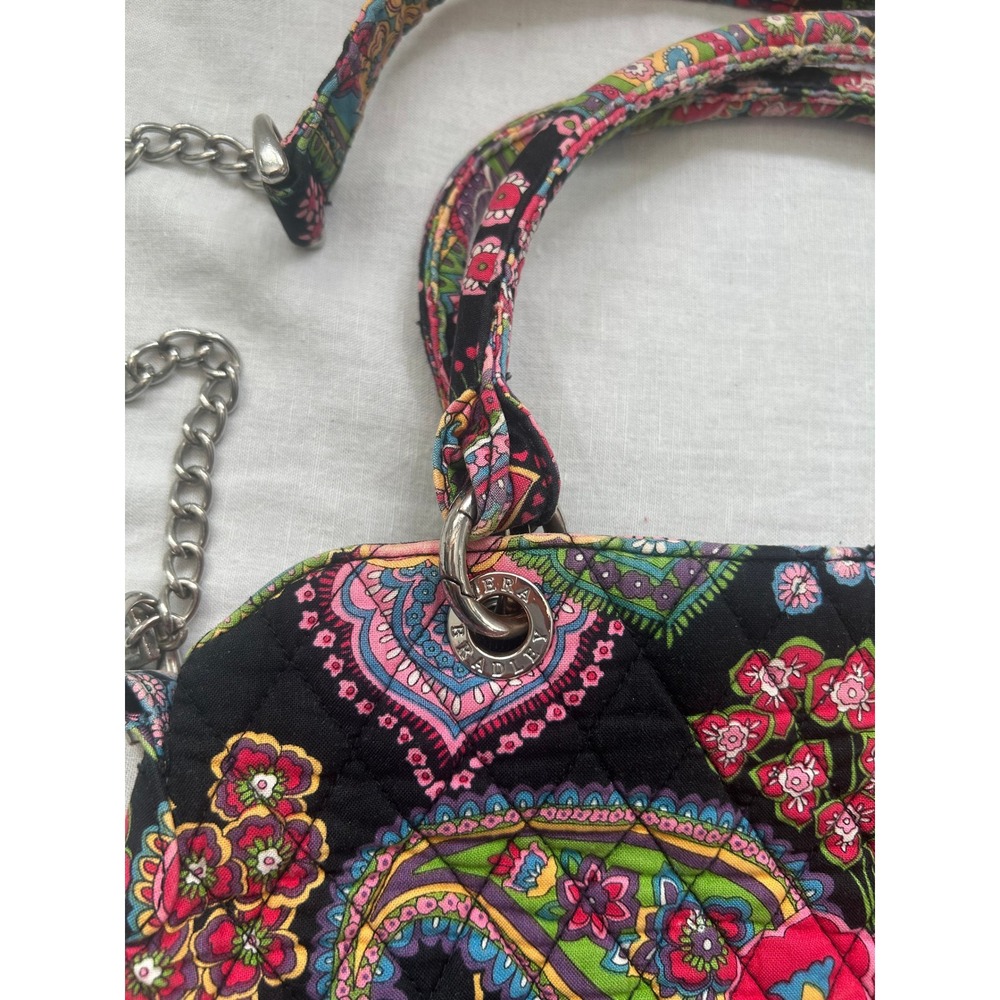 Vera Bradley Quilted Paisley Shoulder Bag Black Pink Floral Toggle Closure#478 - Picture 7 of 10